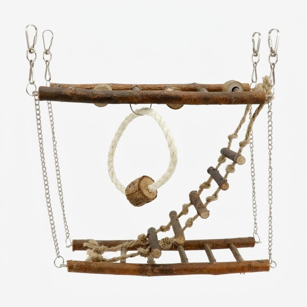 Vexnaluro The ArborHaven Suspended Natural Wood Pet Playground