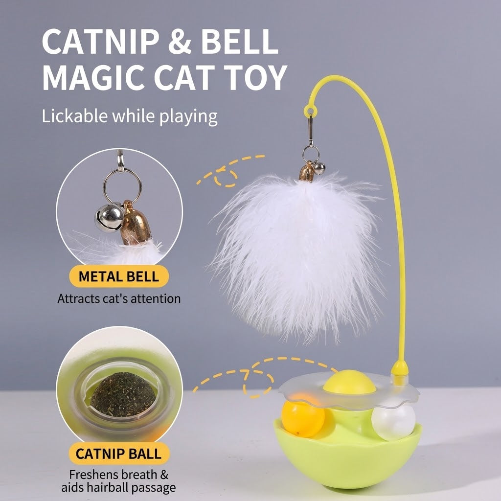 Vexnaluro 360° Interactive Catnip Toy with Feather & Bell